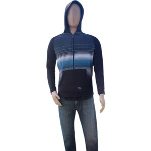 8009...Matix Striped Blue and Black Sweater Hoodie Size XL 18/20